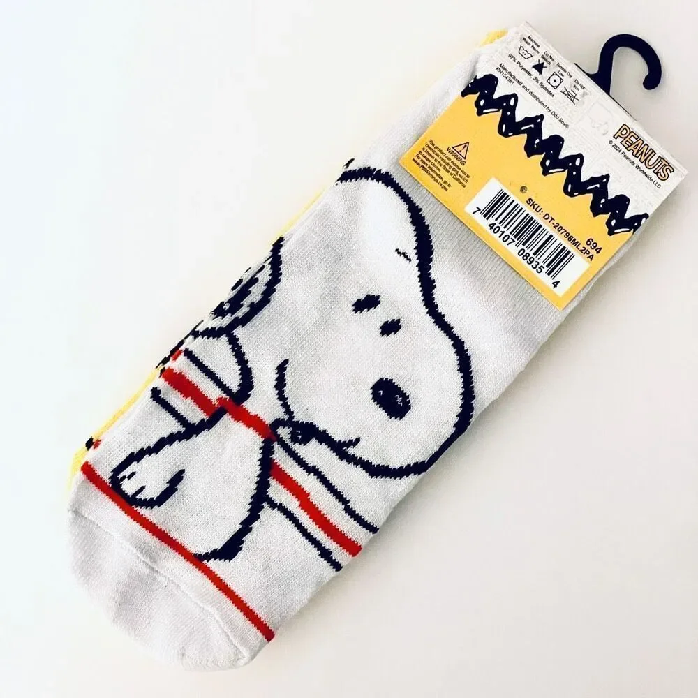 NWT Gorgeous 2 Pack Peanuts OSFM SNOOPY & Charlie Brown White Yellow Ankle Socks